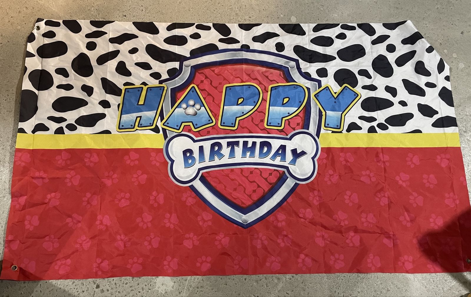 Paw Patrol Happy Birthday Party Banner Decoration - Dalmatian Spot & Paw Print Design