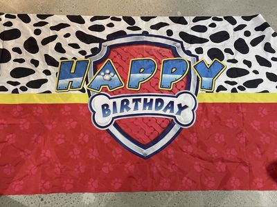 Paw Patrol Happy Birthday Party Banner Decoration - Dalmatian Spot & Paw Print Design