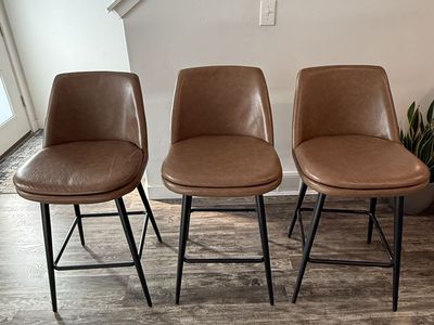 Set of 3 Cognac Brown Counter/Bar Stools