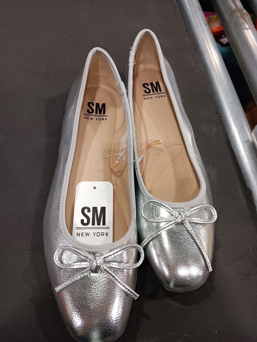 SM New York Silver Ballet Flats - Women's Size 10 with Bow Detail - NWT
