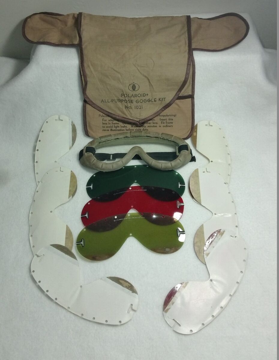RARE :  WWII US All Purpose Polaroid Goggle Lens Kit No. 1021 -Complete- WILLYS C44-13