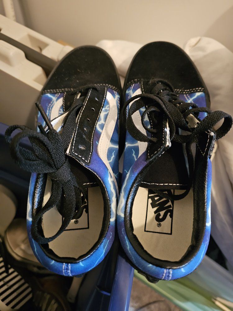 Vans Youth Old Skool Lightning Bolt Blue/Black Canvas Shoes - Size 5.5Y