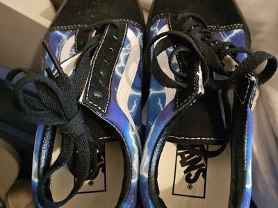 Vans Youth Old Skool Lightning Bolt Blue/Black Canvas Shoes - Size 5.5Y