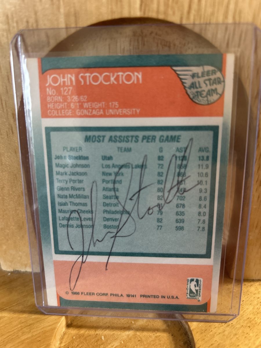 1988 Fleer Rookie All-Star Team #127 John Stockton Basketball Card Autograph RC Hand Signed “Bold Rookie Signature” Utah Jazz