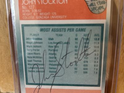 1988 Fleer Rookie All-Star Team #127 John Stockton Basketball Card Autograph RC Hand Signed “Bold Rookie Signature” Utah Jazz