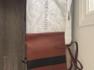 Vince Camuto Tote Bag Brown Black Leather Large Shoulder Handbag Purse