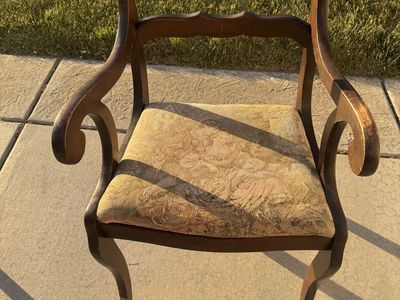 Vintage Hand-Carved Wood Accent Chair with Tapestry Upholstery - Ornate Grape Design