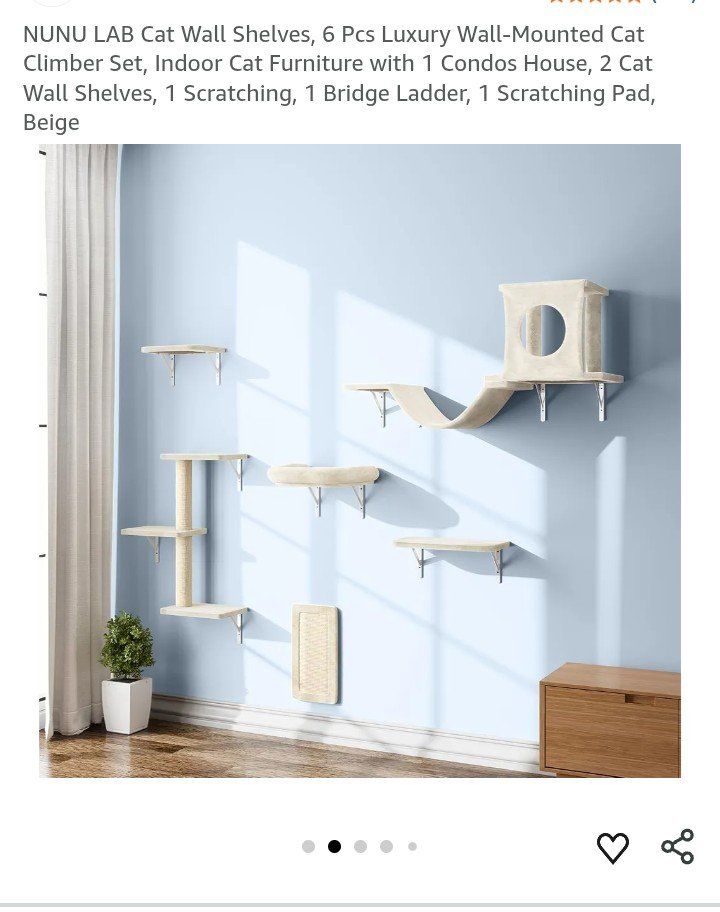 NUNU LAB 6-Piece Luxury Wall-Mounted Cat Climber Set - Condos, Shelves, Scratching, Bridge, Beige