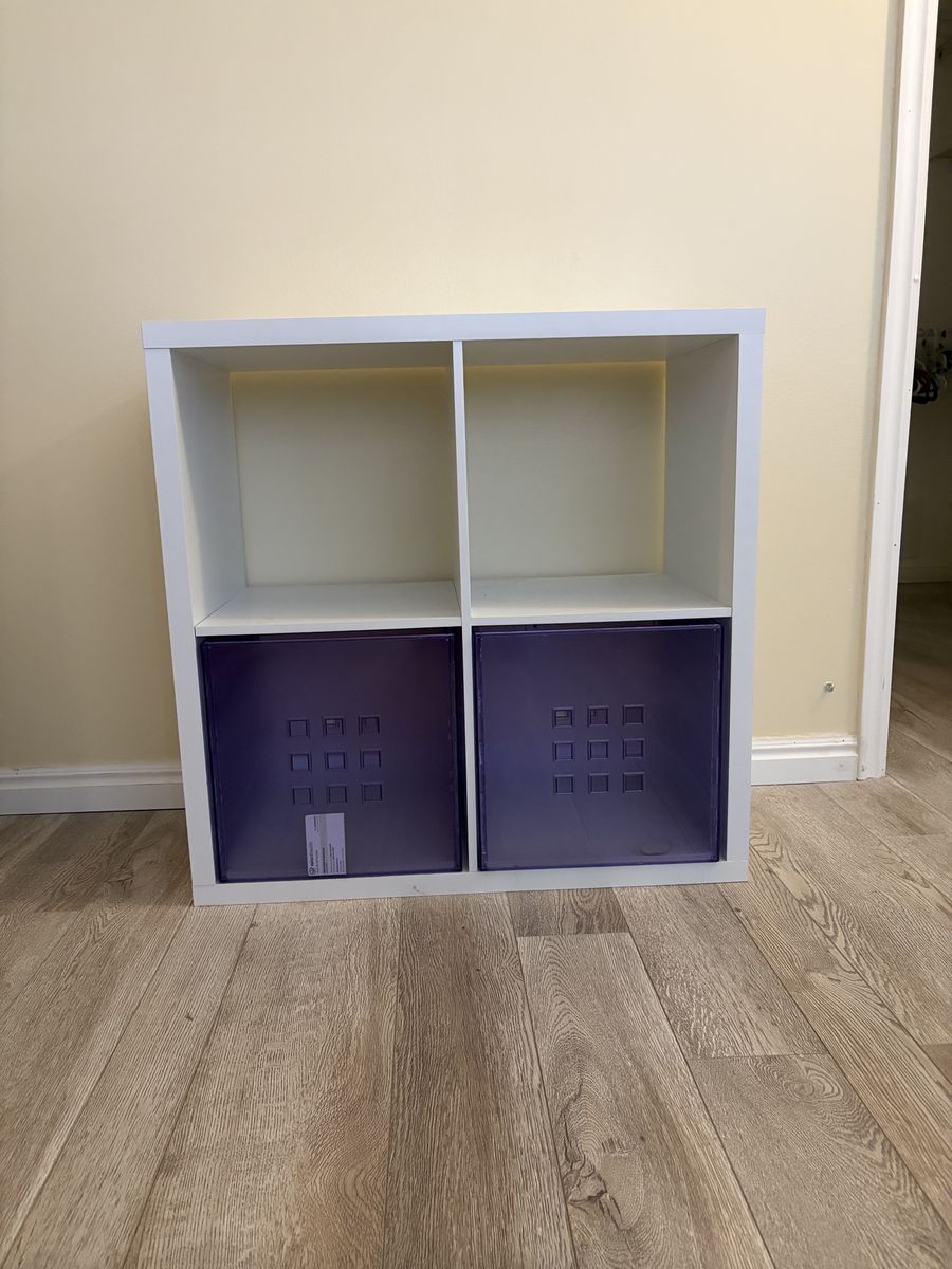 White 4-Cube Storage Organizer with out the Purple Storage Bins