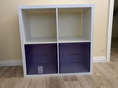 White 4-Cube Storage Organizer with out the Purple Storage Bins