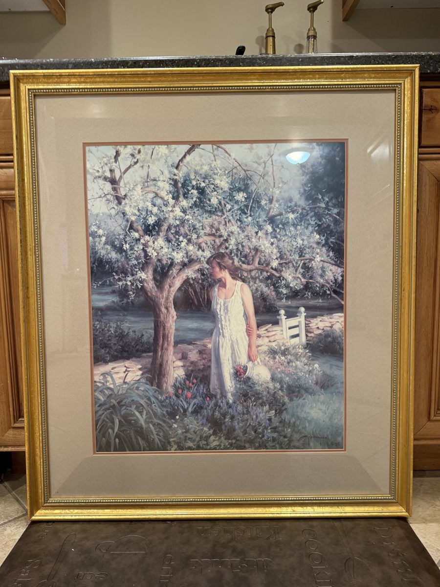 Large Framed Garden Art – Gold Frame – Old Town Originals – 30¼ x 34½ – $125