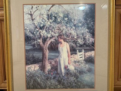 Large Framed Garden Art – Gold Frame – Old Town Originals – 30¼ x 34½ – $125
