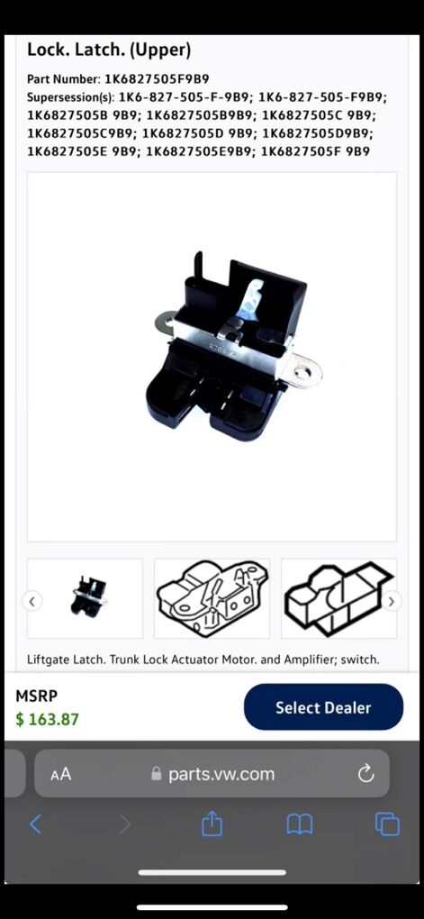 Back Latch Volkswagen Part 1K6827505F9B9
