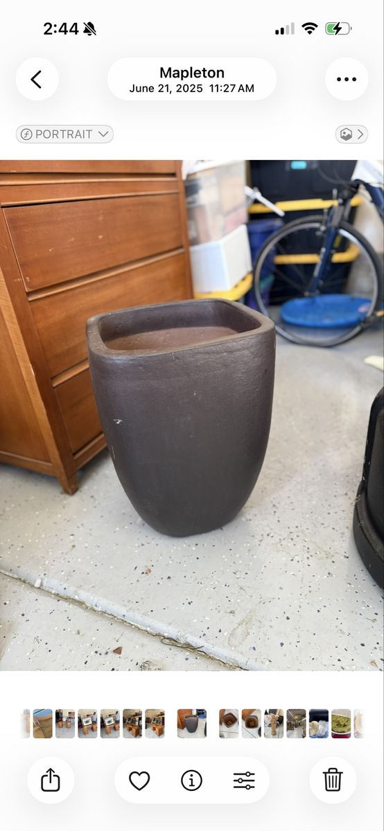 Large Brown Square Tapered Planter Pot - Indoor/Outdoor Garden Decor