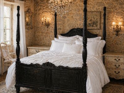 Romantic Monet Queen Artisan Black European Cottage Bed French Dark Academia Cottagecore Farmhouse