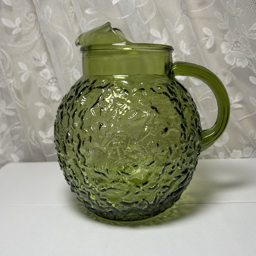 MCM Anchor Hocking Ball Pitcher Avocado Green VTG