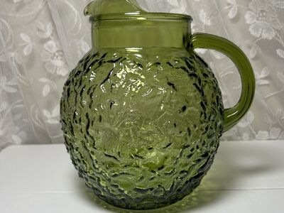 MCM Anchor Hocking Ball Pitcher Avocado Green VTG