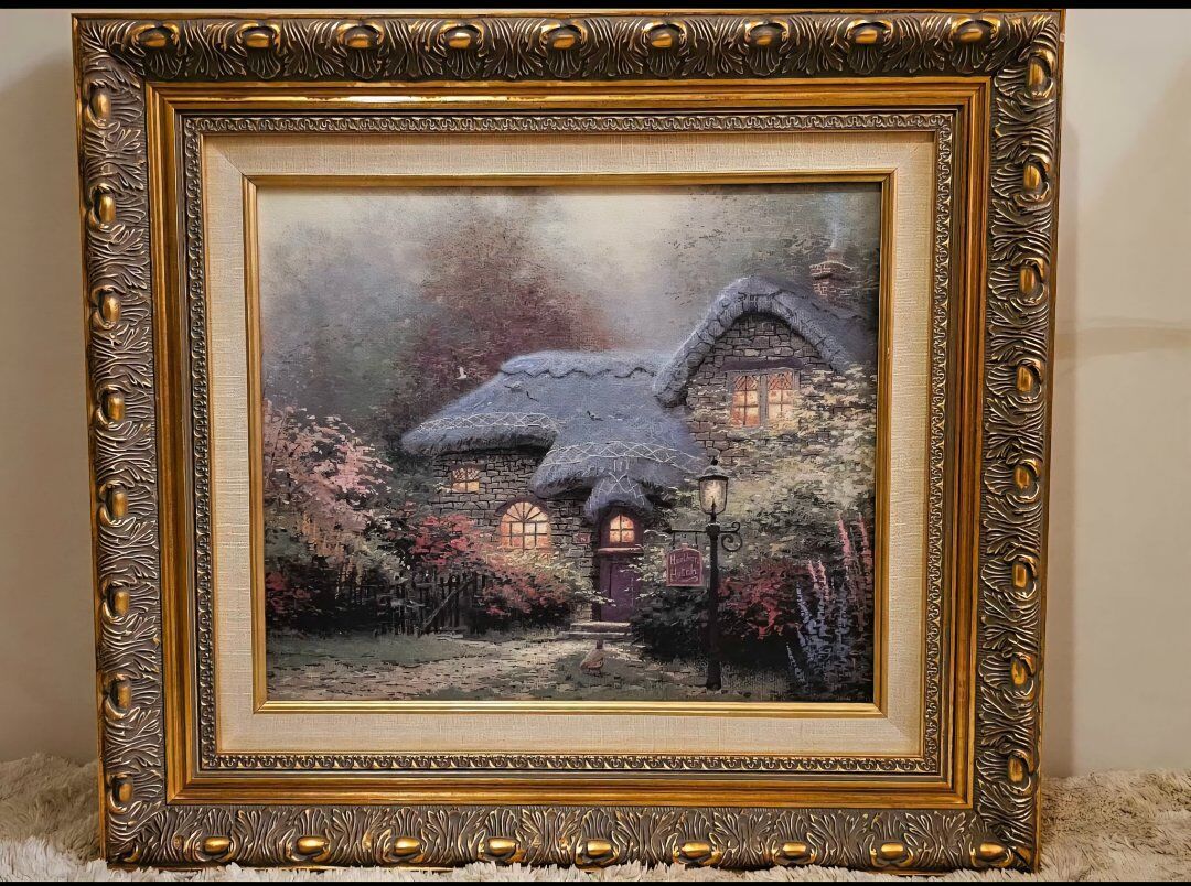 Kinkade " Heather's Hutch " Print on Canvas