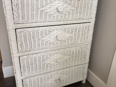White Wicker 4-Drawer Dresser/Storage Cabinet - Coastal/Boho Style