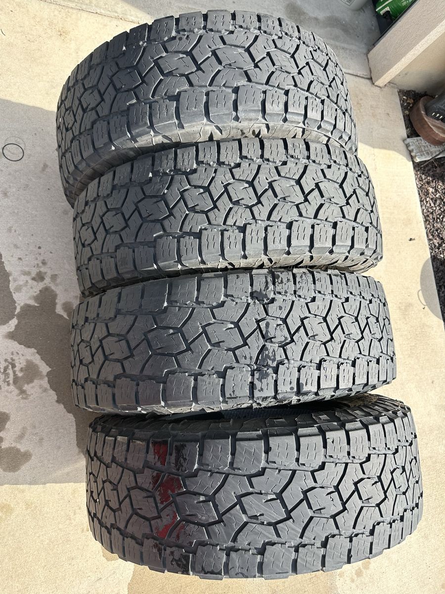 LT275/65r20E Toyo open country A/T III that still have good tread life left.   Tires are 4 years old.  $300 obo set of 4 tires. 