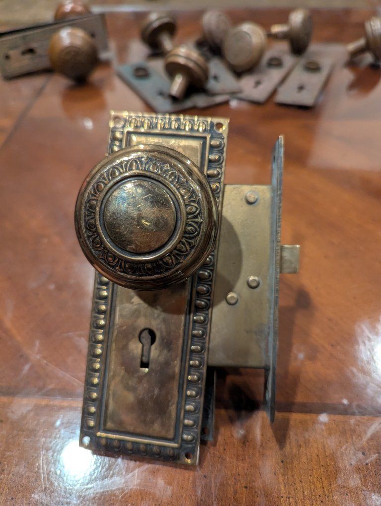 Antique Russell & Erwin Brass Doorknob & Mortise Lock Set - Ornate Victorian Era Hardware