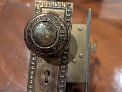 Antique Russell & Erwin Brass Doorknob & Mortise Lock Set - Ornate Victorian Era Hardware