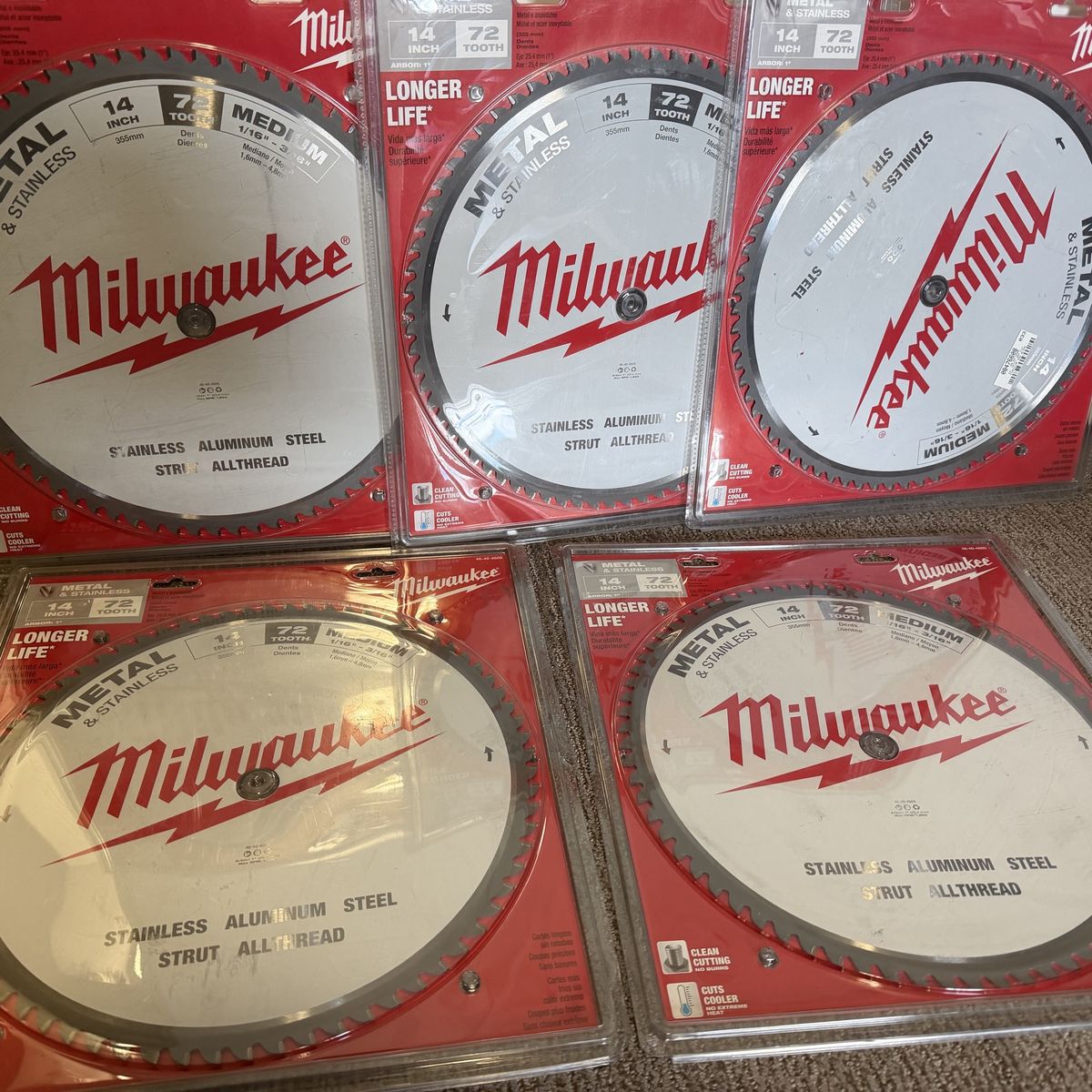 Milwaukee 14” Metal Cutting Blades (72T) – NEW –