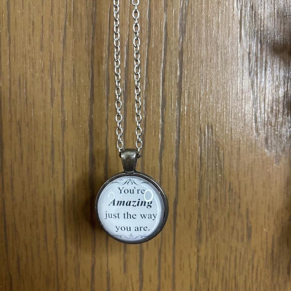 Inspiring Quote Pendant Necklace - "You're Amazing Just The Way You Are" Charm Chain
