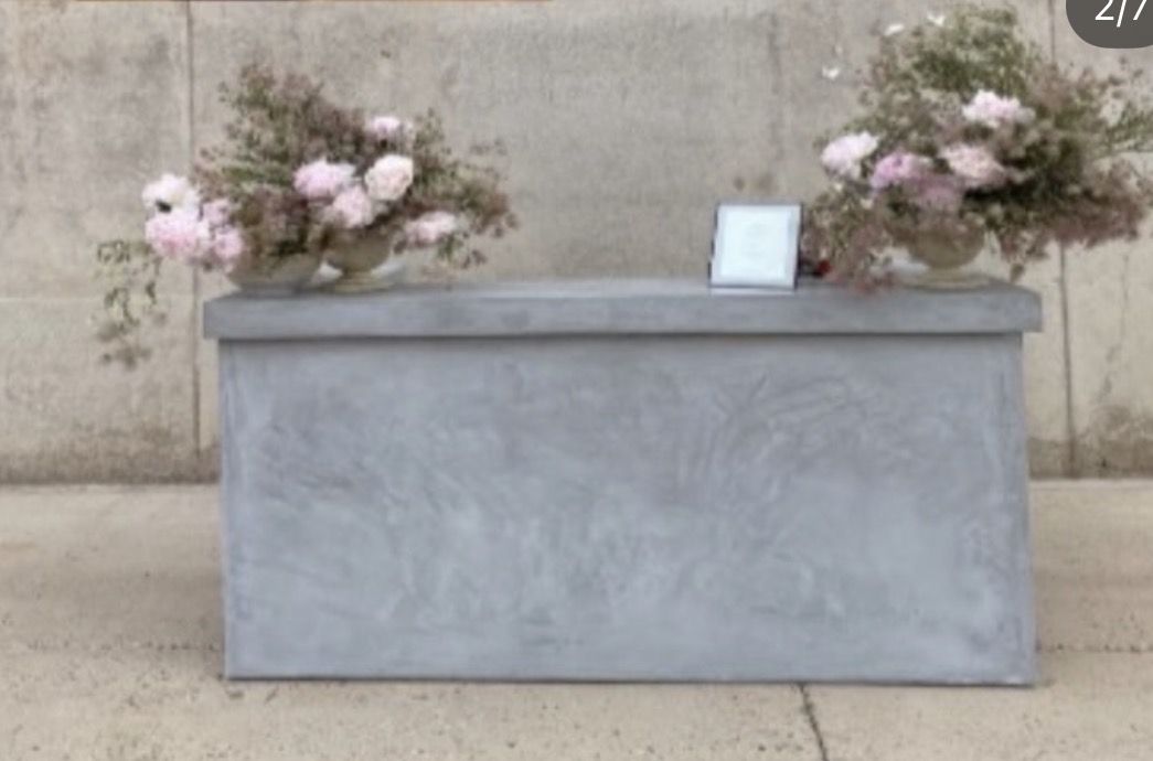 Custom portable concrete look plaster and wooden bar