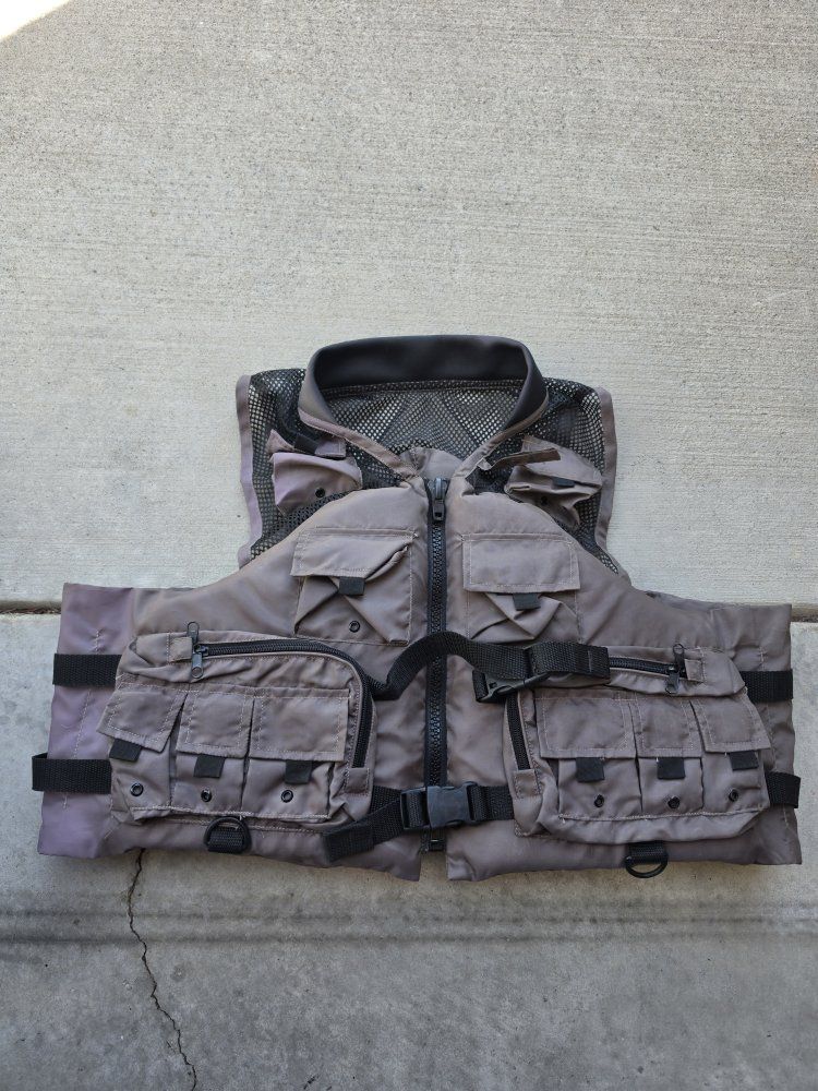 Gray Multi-Pocket Fishing Life Vest PFD