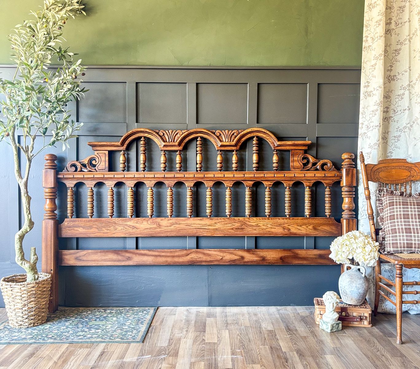 *FREE DELIVERY* Vintage King Spanish Revival Spindle Headboard
