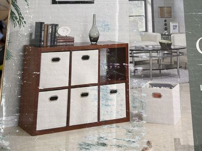 LifeStory Home Room Organizer Birch Veneer Cherry Finish 6-Bin Storage 44.13"W x 30.38"H