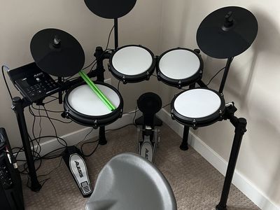 Alesis Nitro Max Electronic Drum Kit Set with Mesh Heads, Pedals, Drum Throne, and Sticks