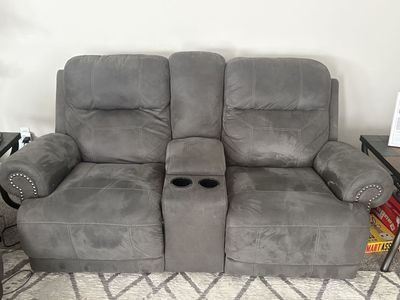 Gray Reclining Sofa & Loveseat with Nailhead Trim
