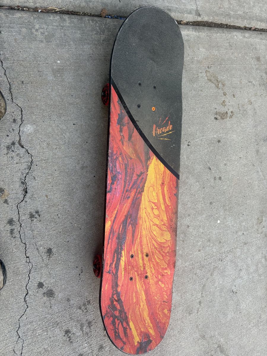 Arcade Complete Skateboard - Lava/Marble Graphic with Red Wheels