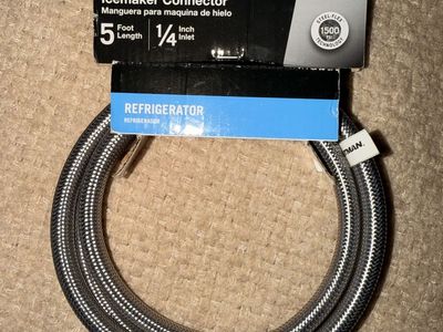 Eastman Universal Icemaker Connector Steel-Flex Hose 5 ft Length 1/4 Inch Inlet Refrigerator