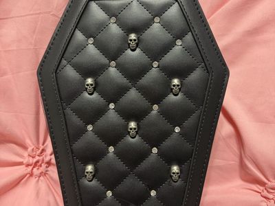 Gothic Coffin Crossbody Bag with Skull & Rhinestone Embellishments - Black Faux Leather