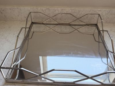 Mirrored Serving Tray, Decorative Vanity Tray, Modern Geometric Design, 17.5" x 11.5"