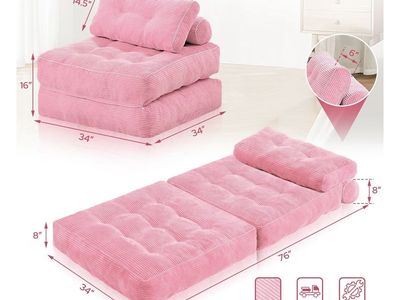 Habutway Pink 3-in-1 Folding Sofa Bed Corduroy Convertible Chair