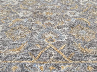 9'8" x 7'7" Traditional Wool Floral Patterned Area Rug - Gray, Gold, and Blue
