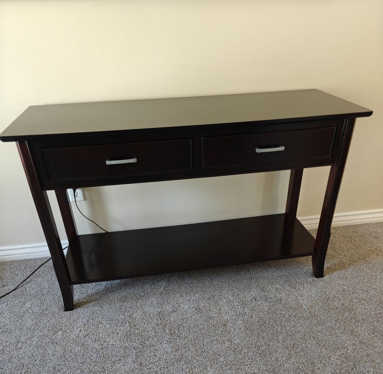 Dark Wood Console Table with 2 Drawers and Bottom Shelf - Hallway Entryway Table