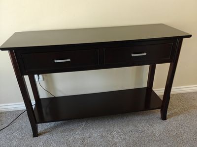 Dark Wood Console Table with 2 Drawers and Bottom Shelf - Hallway Entryway Table