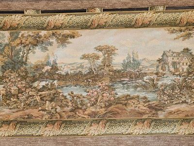 Vintage Aubusson-Style Woven Landscape Tapestry Wall Hanging – 7' x 3'