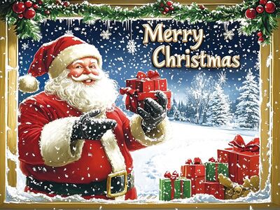 Merry Christmas 50"X35" Large Wall Sticker, 3D Fake Window Santa Claus Wall Decor