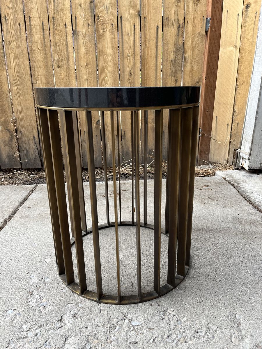 Modern Black Granite & Brass End Table - Round Side Table
