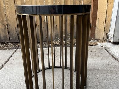 Modern Black Granite & Brass End Table - Round Side Table