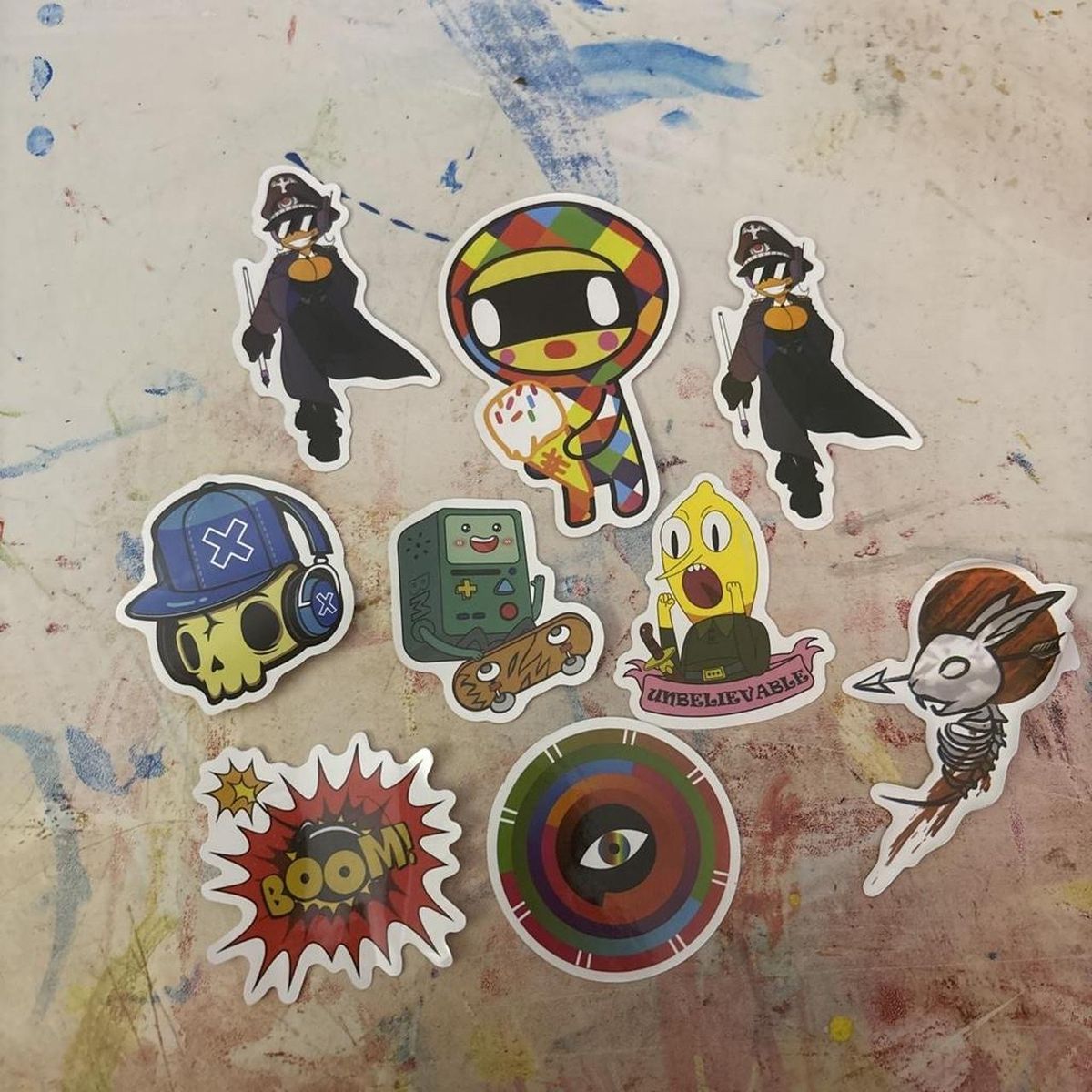 Assorted Cartoon & Anime Stickers - Gaming, Skull, Boom, Unbelievable & More