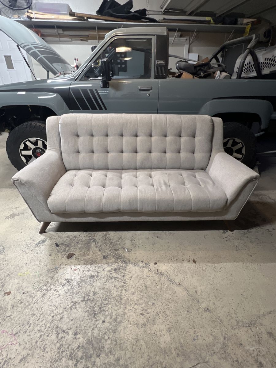 80 Inch Long Grey/Beige Cloth Sofa