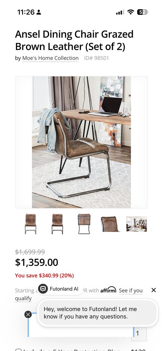 Ansel office chair Grazed Brown Leather Moe's Home Collection