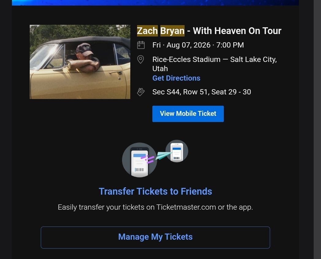 Zach Bryan, two tickets, $125 each, face value